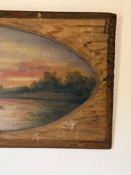 1888 Oil on Wood Panel Sunset Painting