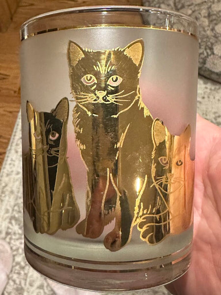 SET OF (4) CULVER 22K GOLD CAT GLASSES, IN STORE PICKUP ONLY