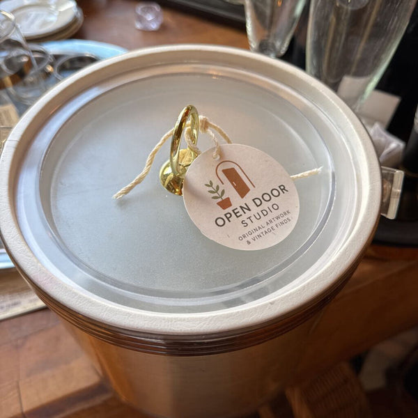 Gold and lucite ice bucket with tongs