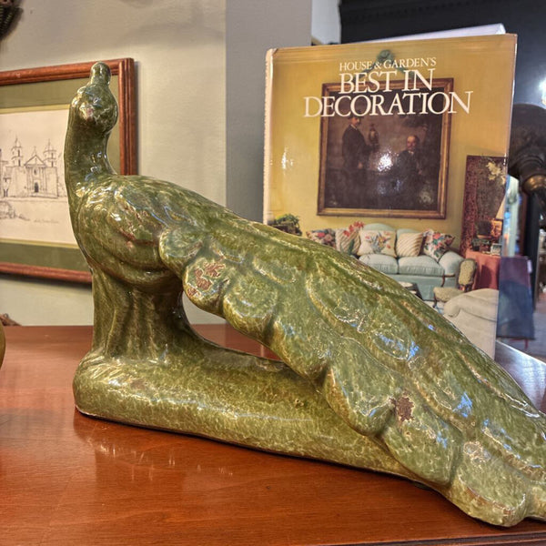 Vintage Green Ceramic Peacock 10 x 16