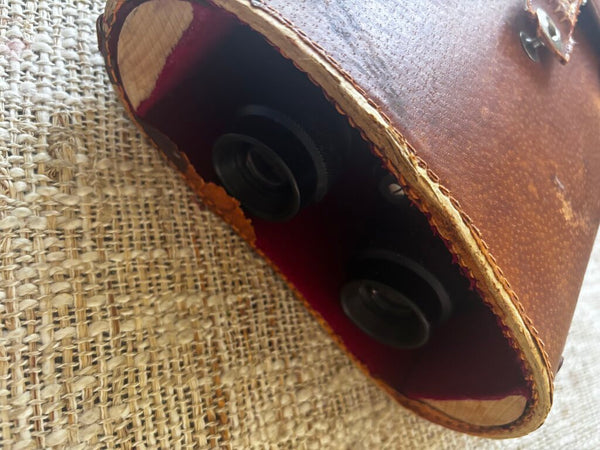 Vintage Binolux Binoculars w/Leather Compass Case
