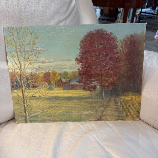 MCM oil painting signed. 12 x 16 1950's fall scene unframed