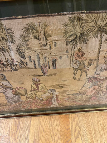 Antique Belgium/French framed tapestry as is62 1/2 in wide x 24 1/2 in high