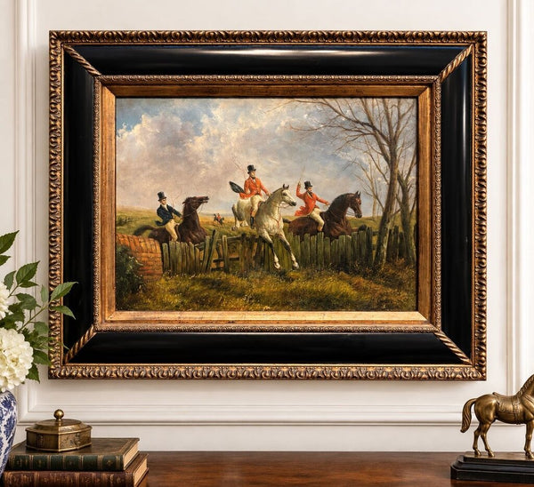 Vintage Equestrian Oil Painting in Black/Gold Frame 18 x 22
