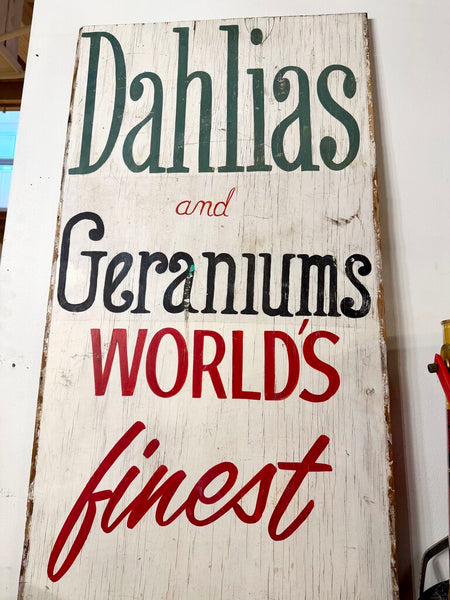 JFV ~ Vintage DAHLIA ~ GERANIUM SIGN IN STORE PICK UP ONLY