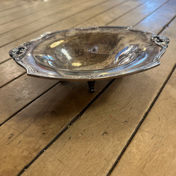 SILVER PLATED FOOTED TRINKET / NUT DISH - GREAT PATINA