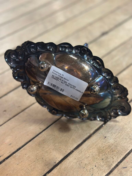 SILVER PLATED FOOTED TRINKET / NUT DISH WITH HANDLE