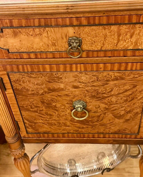 Antique Berkey & Gay Furn Sideboard, Burled Accents, Orig Lionshead Hardware. As found 72"W x 22 1/4"D x 37 1/4"H, Store Pickup
