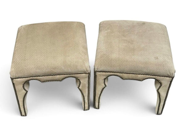 PAIR SUEDE BRASS NAILHEAD OTTMANS 20T 21X21 IN STOR EPICK UP ONLY