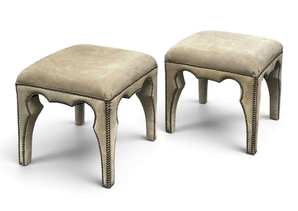 PAIR SUEDE BRASS NAILHEAD OTTMANS 20T 21X21 IN STOR EPICK UP ONLY