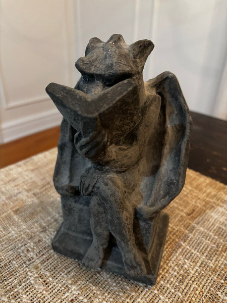 Vintage MPI Cast Stone Seated Gargoyle Sculpture The Bookworm 8.5H