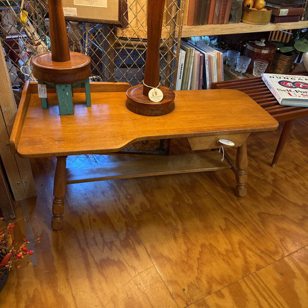 Early American cobblers bench style coffee table maple with small drawer Nancy meyers aesthetic (in store pick up only)