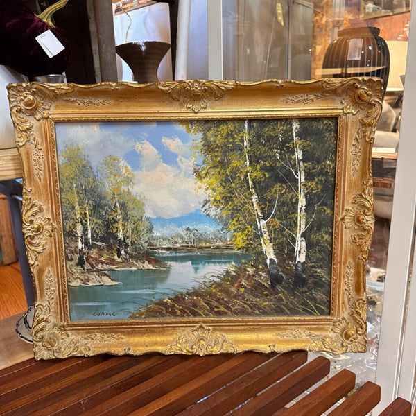 Vintage gold framed painting original signed oil on linen