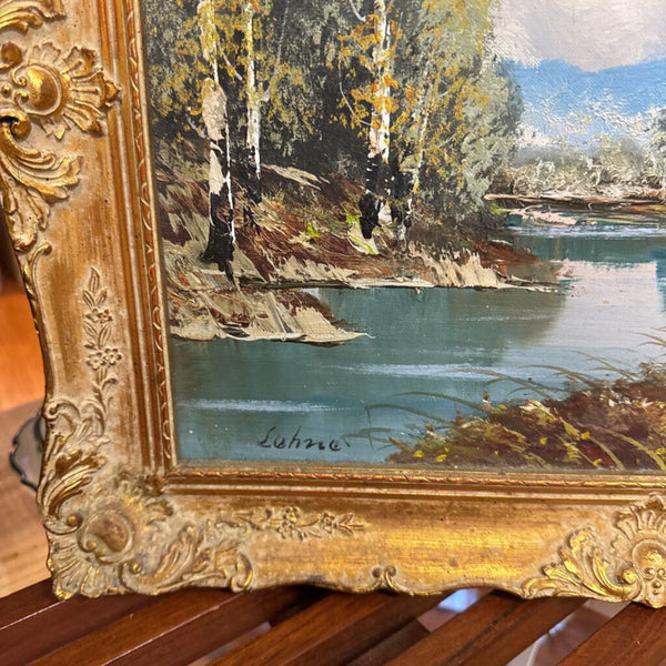 Vintage gold framed painting original signed oil on linen