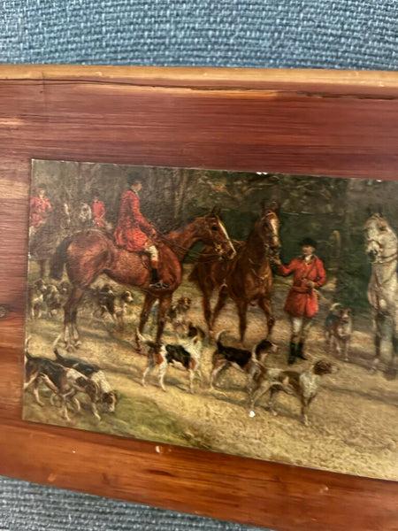 Vintage Wood Equestrian Trinket Box 11" x 4.5 x6"