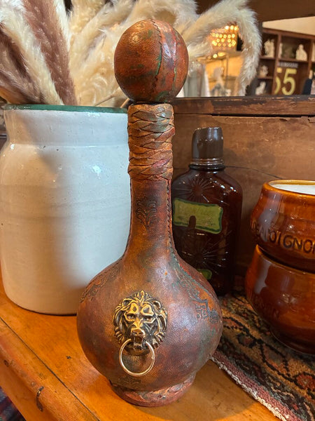 Vintage Leather Wrapped Lion Decanter