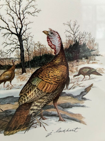 Vintage James Lockhart Wild Turkey Double Matte Framed Art 10" x 12"
