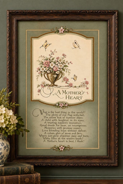 Vintage "A Mother's Heart" Framed Artwork 7" x 10"