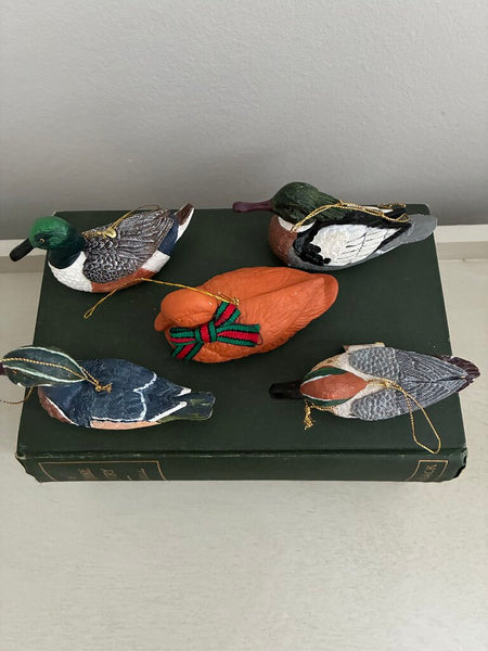 Vintage Set of Five Duck Ornaments 3.5"w
