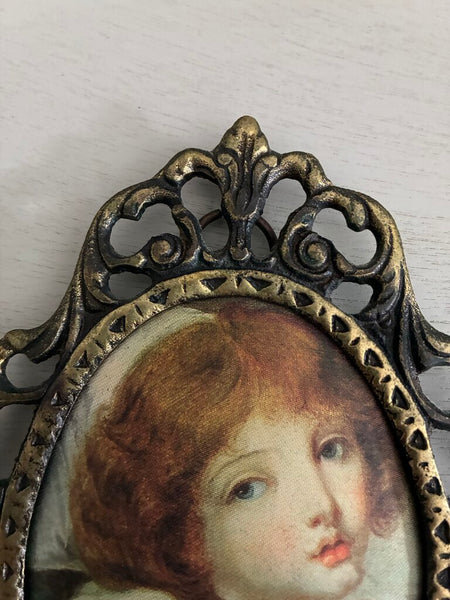 Vintage Jean-Babtiste Le Petite Chien Framed Silk Portrait 4.5 x 6.5