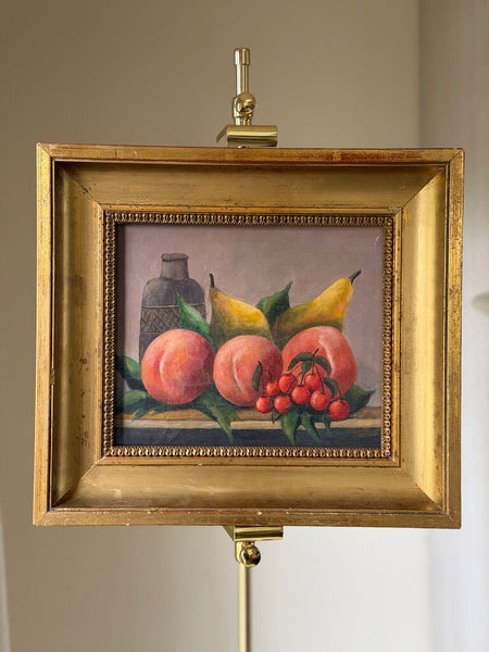 2221 Antique French Fruit Still Life on canvasw/ Peaches, Pears & Cherries