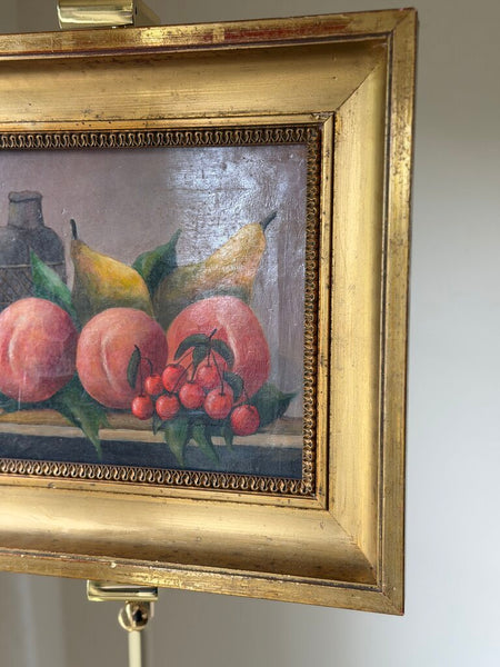 2221 Antique French Fruit Still Life on canvasw/ Peaches, Pears & Cherries