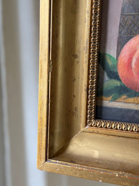 2221 Antique French Fruit Still Life on canvasw/ Peaches, Pears & Cherries
