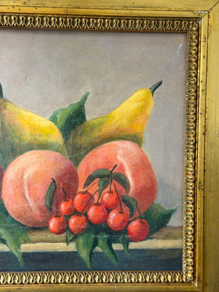2221 Antique French Fruit Still Life on canvasw/ Peaches, Pears & Cherries