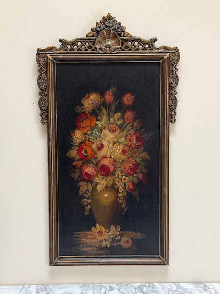 0447 Antique Oil on Board Floral