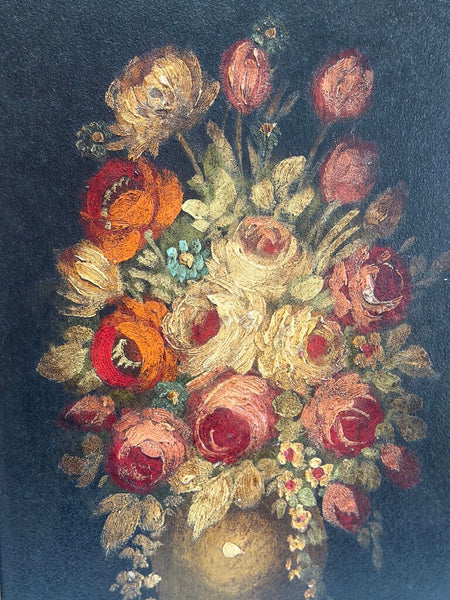 0447 Antique Oil on Board Floral