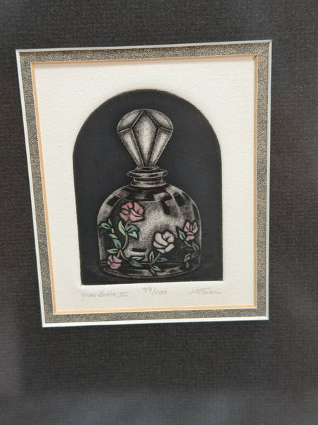 0065 Charcoal Drawing of Perfume Bottle in Ornate Frame