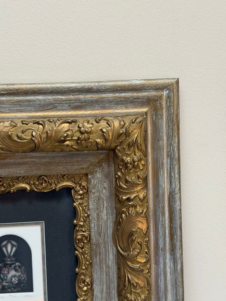 0065 Charcoal Drawing of Perfume Bottle in Ornate Frame