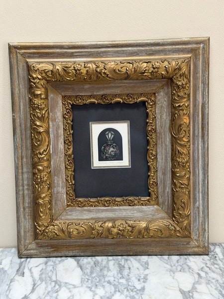 0065 Charcoal Drawing of Perfume Bottle in Ornate Frame