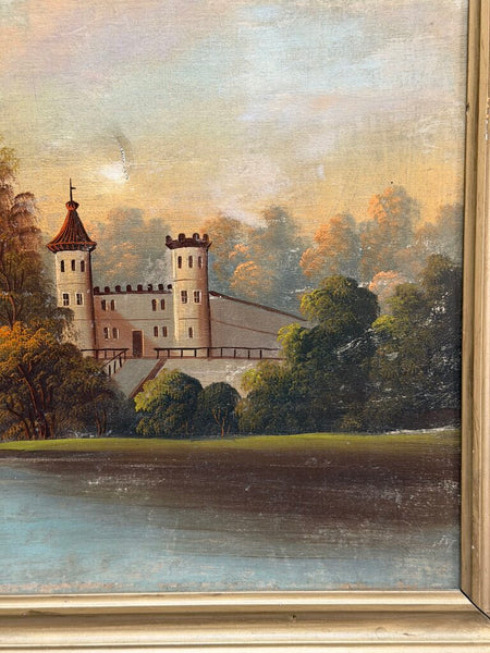 Castle w/ Boats on Water Oil on Canvas (as-is)