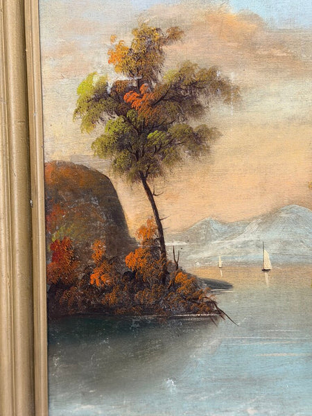 Castle w/ Boats on Water Oil on Canvas (as-is)