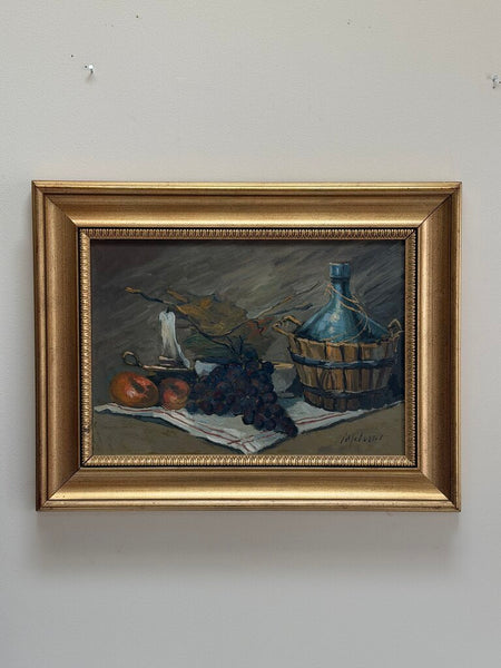 1487 Autumn Vibes Still life w/ fruit and jug oil on canvas
