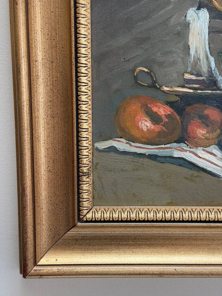 1487 Autumn Vibes Still life w/ fruit and jug oil on canvas