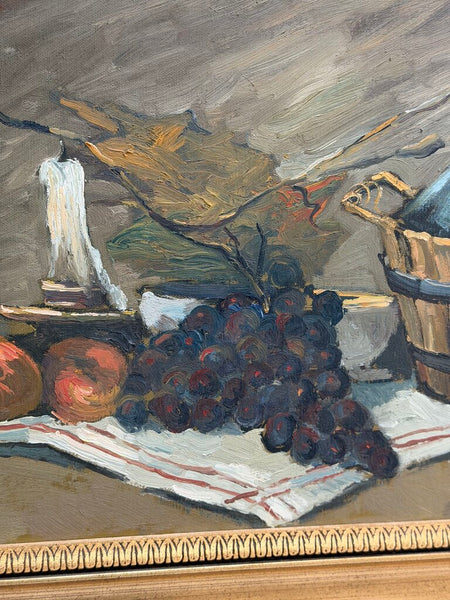 1487 Autumn Vibes Still life w/ fruit and jug oil on canvas