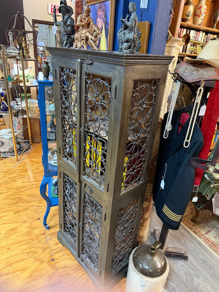Vintage Indian Wood and Wrought Iron Cabinet, 68"X26"X13" (in-store pick up only)