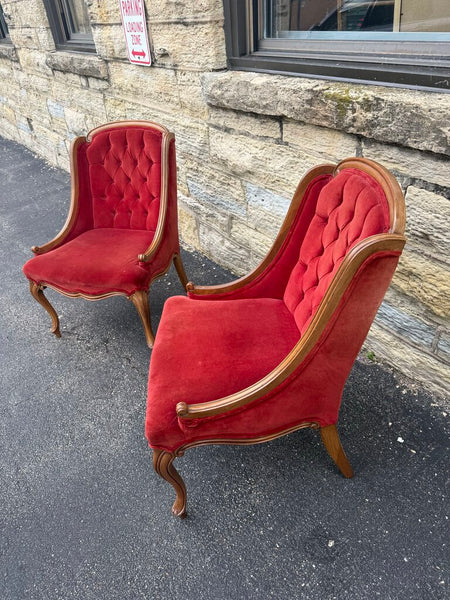 Pair of Red Velvet Chairs As Found Pick Up Only W2358