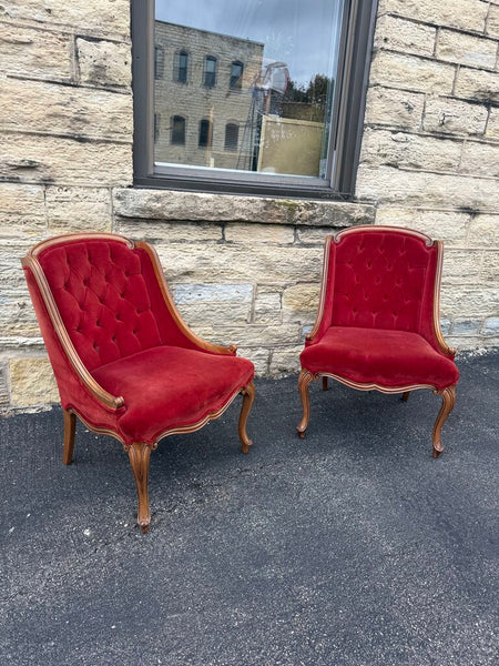 Pair of Red Velvet Chairs As Found Pick Up Only W2358