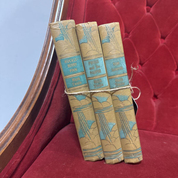 Set of 3 Antique Mark Twain Books: Tom Sawyer, Prince and the Pauper and Huckleberry Finn W2361