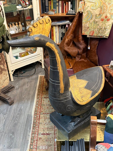 Vintage Southeast Asian Carved Wooden Bird, black and gold, 33"X27"X13" (in-store pickup only)