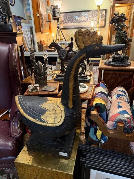 Vintage Southeast Asian Carved Wooden Bird, black and gold, 33"X27"X13" (in-store pickup only)