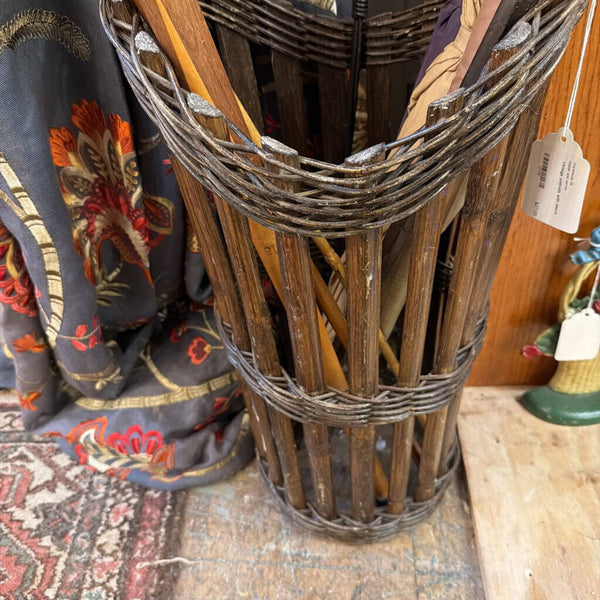Vintage Bamboo and Wicker Umbrella