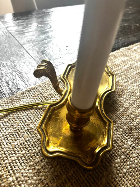 VINTAGE French Style Brass Bouillotte Lamp Metal Shade 2 Light Table Lamp 16"