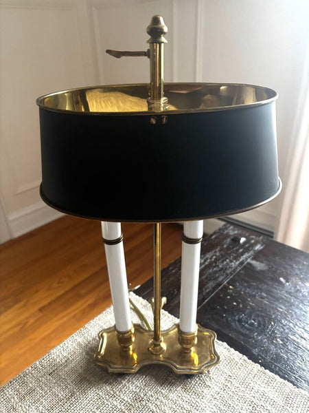 VINTAGE French Style Brass Bouillotte Lamp Metal Shade 2 Light Table Lamp 16"