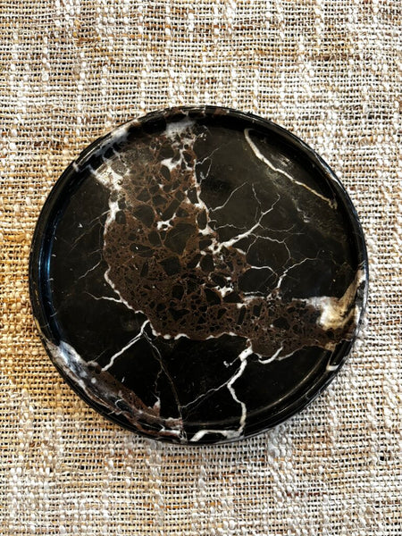 Vintage Black Marble With White Veins Pedestal Stand Or Display For Sculptures