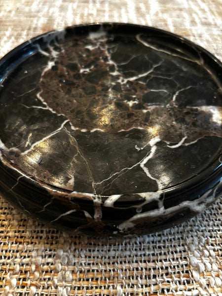 Vintage Black Marble With White Veins Pedestal Stand Or Display For Sculptures