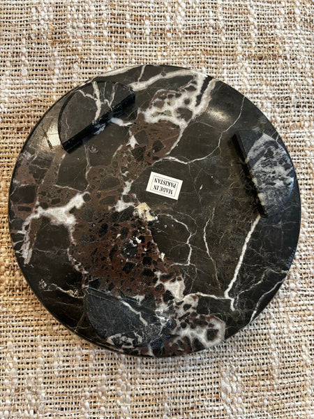Vintage Black Marble With White Veins Pedestal Stand Or Display For Sculptures